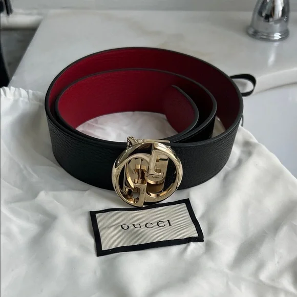 Gucci Black and Red Belt with Buckle Gucci Guccissima Print Leather Double Red G Buckle Belt main image 3